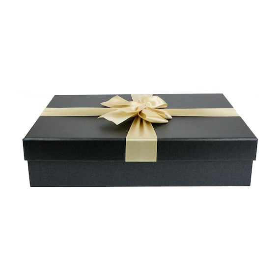 Boîte cadeau rigide avec couvercle, intérieur marron et ruban décoratif  nœud, lot de 3, 33,5 x 25 x 10 cm, 31,5 x 23 x 8,5 cm, 29,5 x 21 x 7 cm -   France