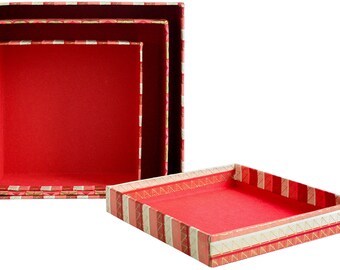 Emartbuy Geschenkboxen-Set (3er Pack) – Luxus-Design Mit Rosa Marmor-Optik & Goldenen Linien, Inkl. Satinband