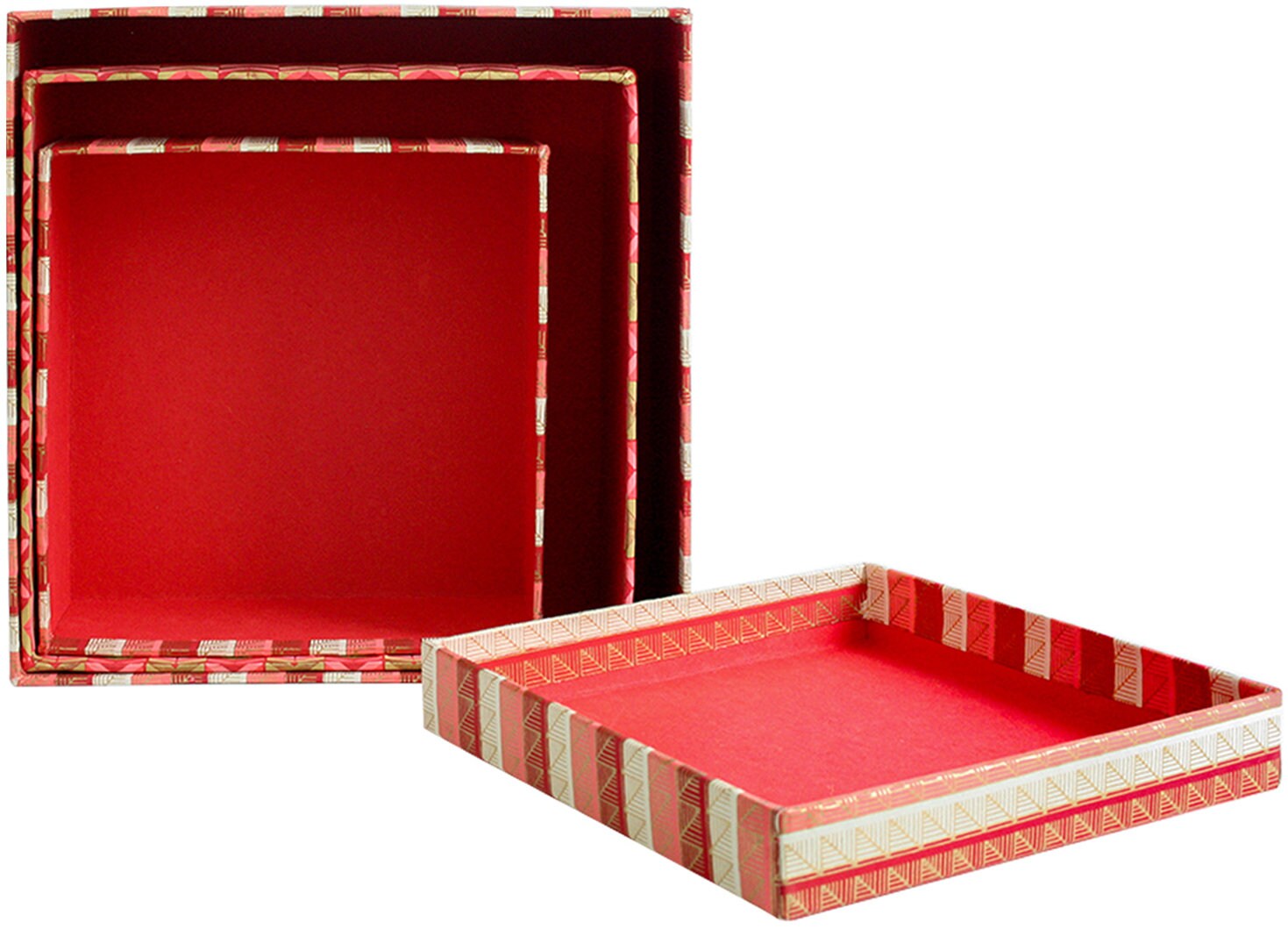 Emartbuy Set Aus 3 Herzförmigen Geschenkboxen – Handgefertigt Aus Baumwollpapier, Rot/rosa/gold, 3 Größen (16-22 Cm), Keine Montage