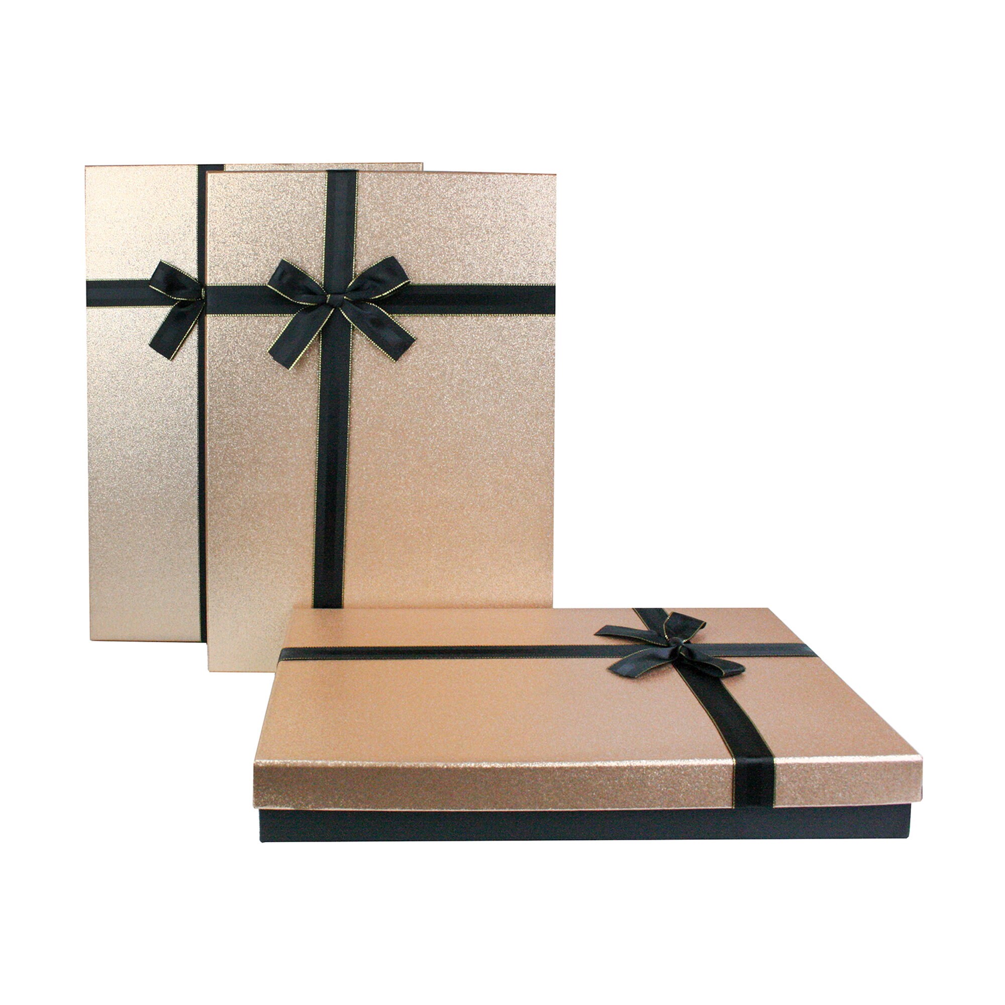 Threaded Rod Gift Box Rigid Gift Box With Lid, Brown Interior and Decorative Ribbon, Set of 3 ...