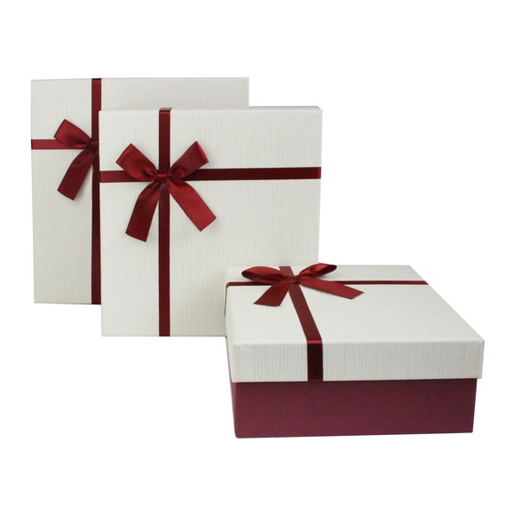 Set di 3 scatole regalo rigide, scatola di bordeaux strutturata