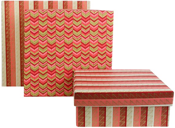 Buy Set Of 3 Rigid Luxury Rectangle Shaped Presentation Gift Box, Black Box With Lid, Printed Interior And Cream Satin Decorative Ribbon Online In India