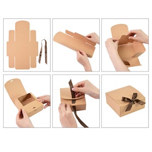 Pack of 12 Square Shaped Presentation Gift Box, Easy Assembly, Kraft Box with Bow Ribbon image 10