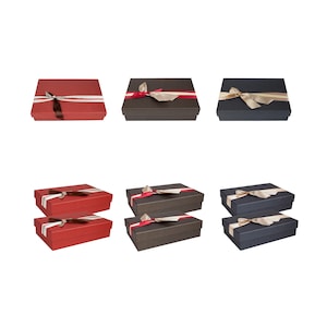 Caixa de presente de apresentação rígida e luxuosa em formato de retângulo, 24,5 cm * 17 cm * 6,5 cm, caixa texturizada com tampa, interior impresso e fita de cetim dourada