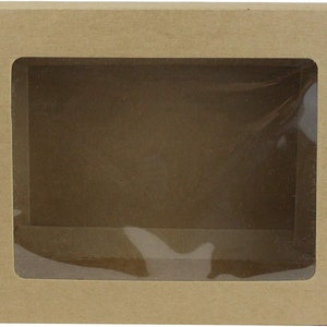 Rectangle Shaped Presentation Gift Box, Slide Out Drawer Style, Brown Kraft Box with Clear Window Lid 画像 1