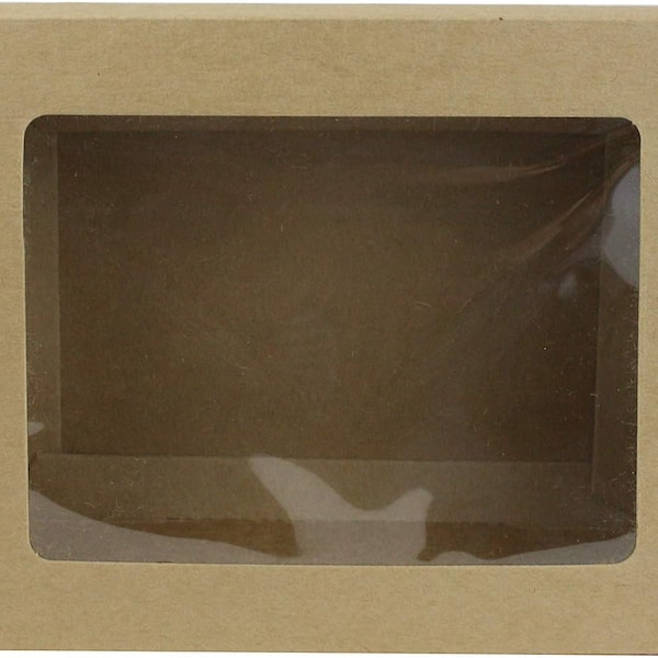 Caja de regalo de presentación en forma de rectángulo, estilo cajón deslizable, caja kraft marrón con tapa de ventana transparente
