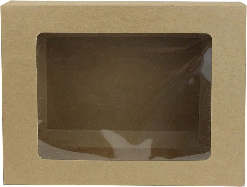 Rectangle Shaped Presentation Gift Box, Slide Out Drawer Style, Brown Kraft Box with Clear Window Lid 画像 1