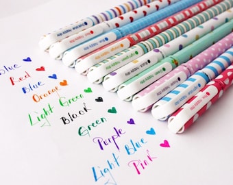 SET of 12 Colored Ink Pens 0.5mm, Kawaii Pens, Cute Gel Pens