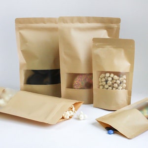 Kraft-geschenkdoos afsluitbare zakken met doorzichtig venster - pak van 100 stuks (beschikbare maten)