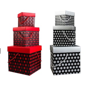 Satz von 3 quadratischeN Falten Geschenk-Boxen mit Griffen Geburtstag Party Geschenk Zugunsten DIY