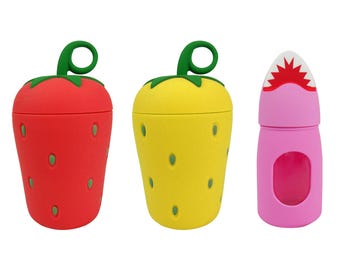 Strawberry & Shark Glass Water Bottle Cute Cool Animal Designer Kids Children School