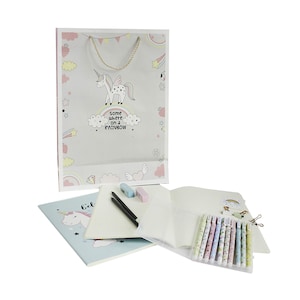 Cool Stationery Unique Gift Set with Unicorn A5 Soft Notebooks Journal Eraser Pencil Gel Pen Metal Paper Clip with Unicorn Gift Bag
