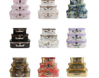 Set of 3 Rigid Luxury Presentation, Suitcase Gift Storage Box, Printed , Interior with Metal Handle and Clasp