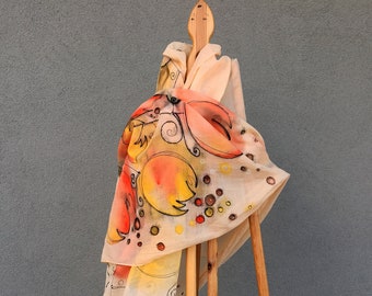 Cottagecore hand painted scarf Light cotton oversized shawl