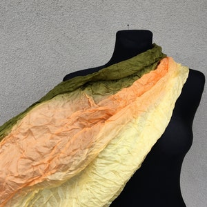 Cottagecore silk scarf hand dyed Green orange yellow