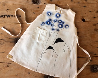 Girls white linen dress handmade Painted clothes Organic baby