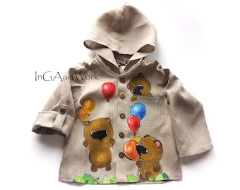 Long sleeve linen shirt. Birthday outfit boy. Hand painted