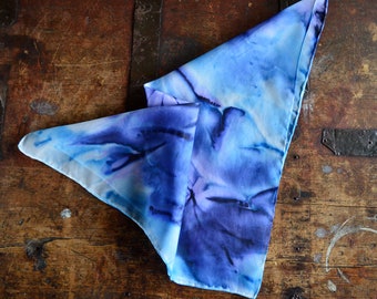 Indigo blue silk hair scarf Hand painted