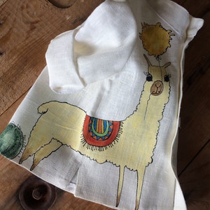 White baby boy linen suit. Beach wedding outfit with hand painted Mama Llama. In stock size 9-12 image 5