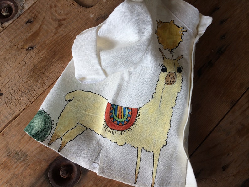White baby boy linen suit. Beach wedding outfit with hand painted Mama Llama. In stock size 9-12 image 5