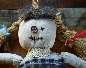 Creepy doll. Cute voodoo plush. Scary rag dolls