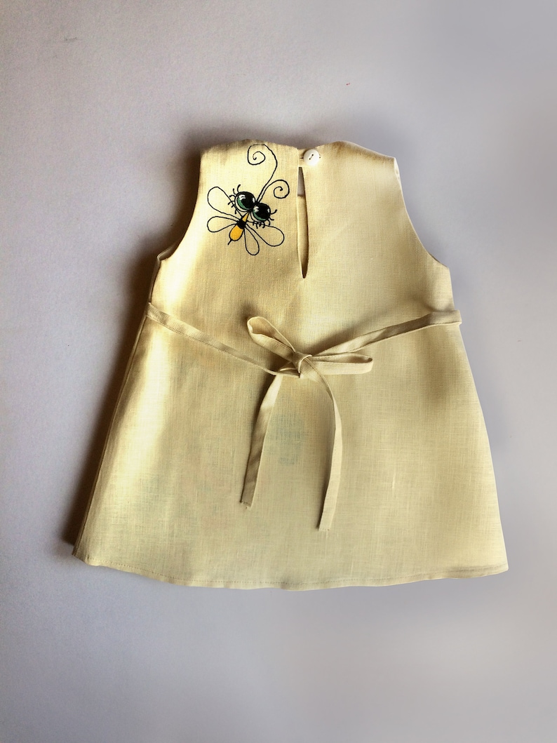 Girls linen dress Woodland dress girls Cottagecore hand painted organic baby clothes