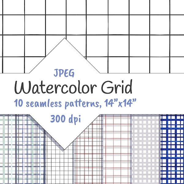 Grid Watercolor Geometric Seamless Patterns Clip Art Scrapbooking Digital Paper Square Background Modern Tile Wallpaper Clipart Christmas
