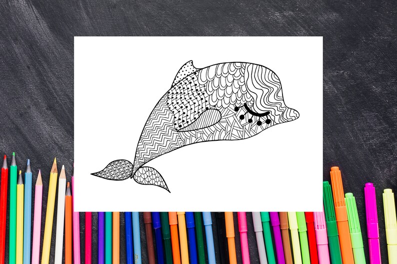 Party Favors Paper Party Supplies Coloring Page For Adults Dolphin Animal Coloring Page Stress Relieving Anti Stress Coloring Pages Dolphin Zentangle Kids Pdf Coloring Book