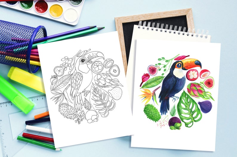 Download Adult Coloring Sheets Pdf Tropical Plants Kids Activity Color Book Jpeg Ipad Pro Procreate 8 5 X 11 Party Favors Games Paper Party Supplies Baja Tan Com