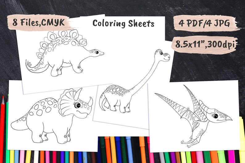 Download Dinosaur Clipart Pdf Coloring Page Printable Activity Color Etsy