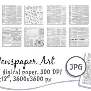 Newspaper Art Digital Paper Texture Pack Background Jpg Prints Clipart