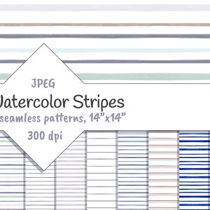 Watercolor Horizontal Stripes Digital Scrapbook Tile Papers Clipart Vintage Seamless Patterns Clip Art Modern Geometric Background Graphics