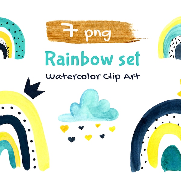 Rainbows Watercolor Clipart Transparent Png, Baby Shower Gift Party Clip Art Weather Clouds Planner Stickers Queen Crown Crafting Materials