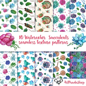 Watercolor Succulent Plants clipart wall art printable Wedding advice card Realtor closing gift Cactus digital Seed paper Seamless pattern
