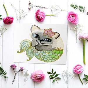 cat fish cute mermaid cat catfish mercat watercolor cat print nursery printable cat wall art girl cat poster mermaid painting cat clipart