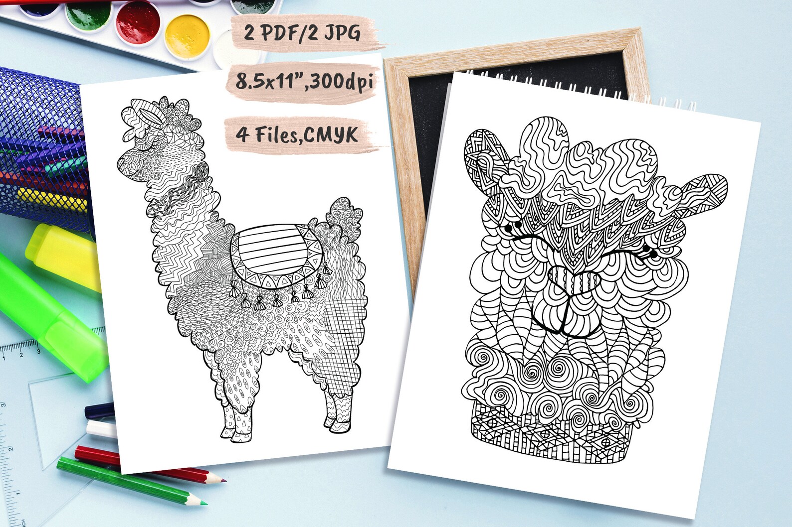 Llama Alpaca Coloring Page For Kids & Adult Pdf Animal