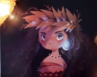 Lamina Print Fanart Princesa Princesa Magia Mágica Vaiana Maui Oceano Te Fiti Até onde irei água barco selvagem kakamora maori Milvilla Crianças