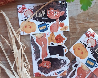 Fall Autumn Seasons Mushroom Tea Fairy Faerie Winter Summer Manga Anime Stickers Pack Forest Leaves Pumpkin Calm Magic Otoño Invierno Verano
