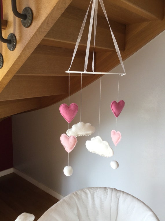 Felt Baby Mobile Home Decor Fabric And Felt Baby Hearts Model Pink