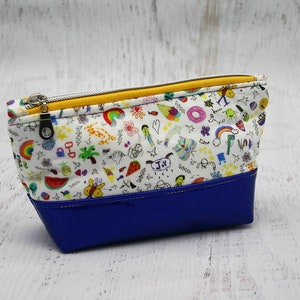 Reusable Snack Bag; Two Tone Blue Vinyl; Whimsical Fabric; Zipper Closure; All Purpose Bag