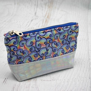 Reusable Snack Bag: Iridescent Silver Vinyl, Whimsical Fabric