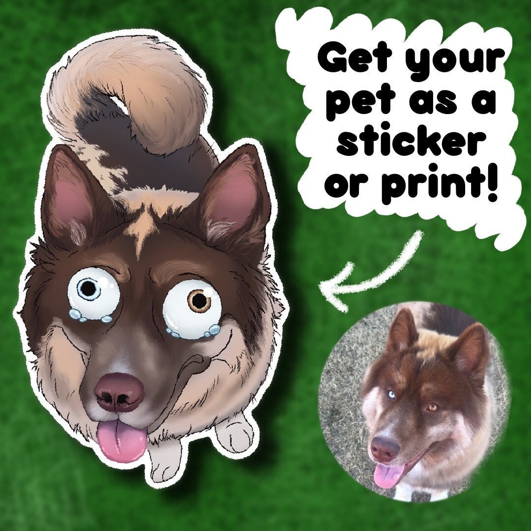 Custom Pet Portrait Funny Pet Portrait Pet Caricature Sticker Etsy