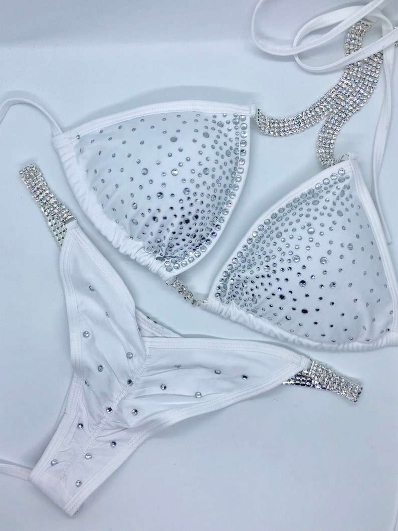 Goddess White Rhinestone Competition Bikini. Scrunch Bottoms. Etsy