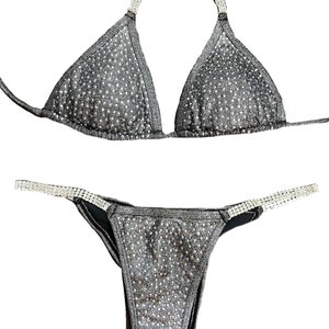 Black rhinestone competition bikini. Scrunch bottoms. IFBB NPC