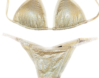 Gold rhinestone competition bikini. Scrunch bottoms. IFBB NPC