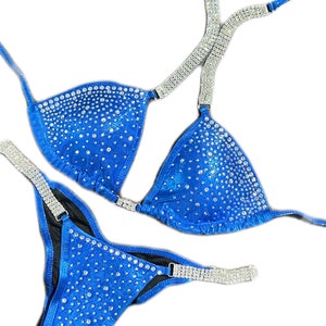 Coast Blue rhinestone competition bikini. Scrunch bottoms. IFBB NPC