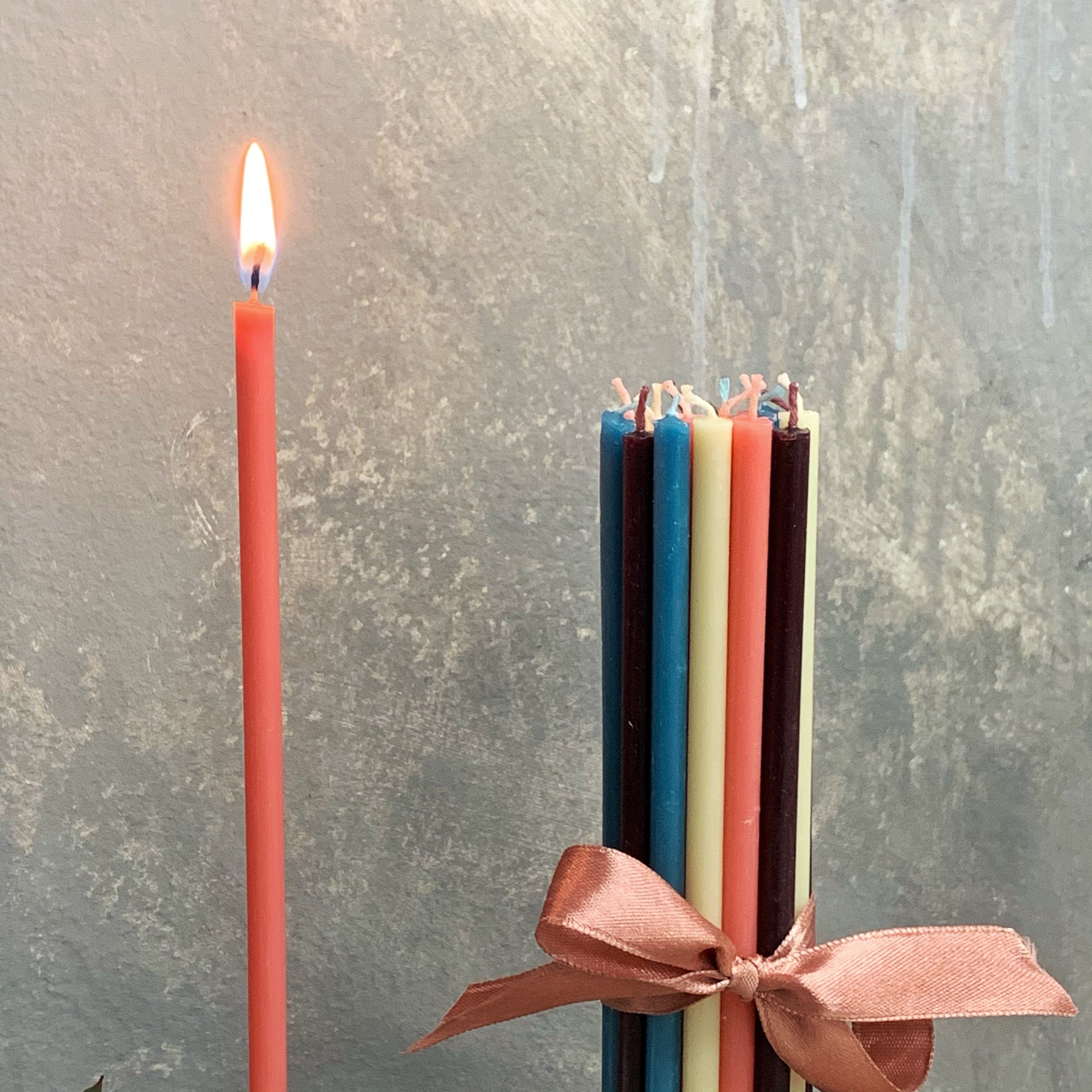 Set of 20 Beeswax Thin Taper Candles in Pastel Colors Etsy