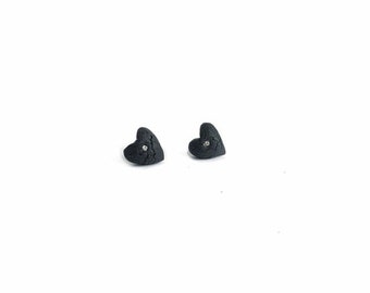 Black porcelain two hearts stud earrings, Mothers day gift, Perfect gift for Mom