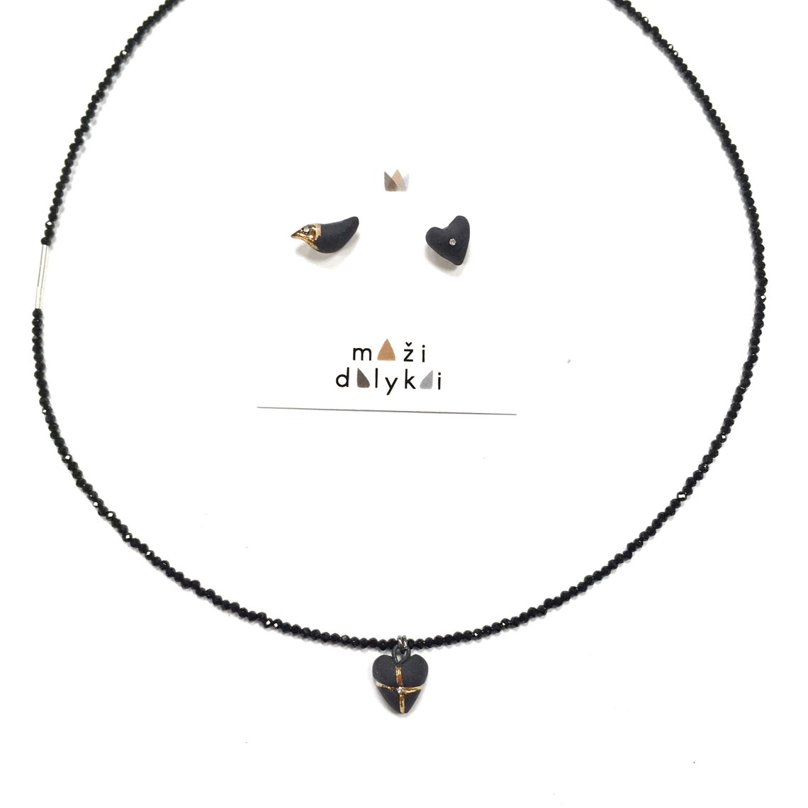 Black Porcelain Small Heart Necklace for MOM on Tiny Black Etsy