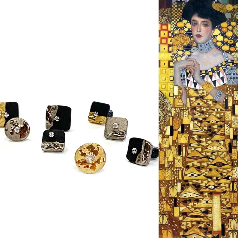 Black porcelain earrings with titan, gold plated Klimt 1 zdjęcie 7